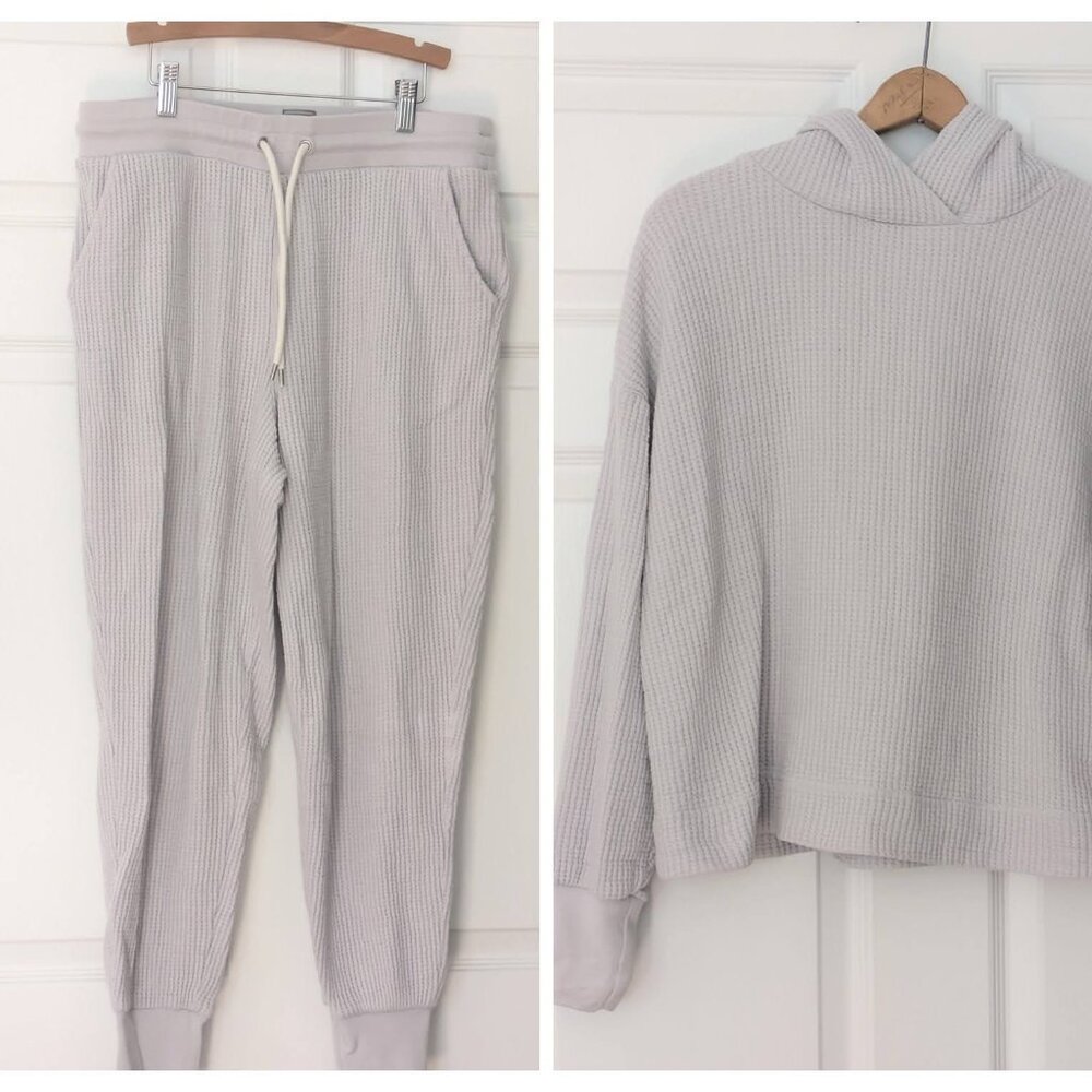 Gap Sweats Lounge Set Pajamas Waffle Knit Sweatshirt Sweatpants Cozy Home Gym